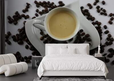 cup of coffee with cream on wooden background Wall mural