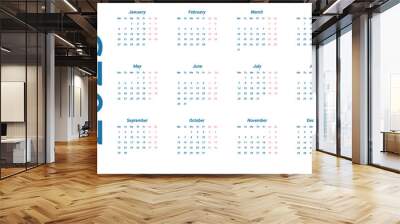 Calendar template for 2025 by month. The week starts on Monday. A business calendar in a minimalist style. Wall mural