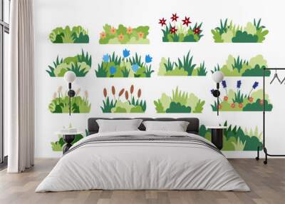 Set of icons of summer bushes with flowers in a flat style for the design and decoration of maps and urban and park Wall mural