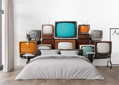 A collection of old vintage retro tv television sets in a stack. Wall mural