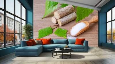 sugar substitute xylitol, scoop with birch sugar, liefs and wood Wall mural