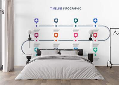 Road map business timeline infographic with 12 step pins. Can be used for business concept, presentation, web design, banners, diagram, workflow, timeline. Vector eps 10 Wall mural