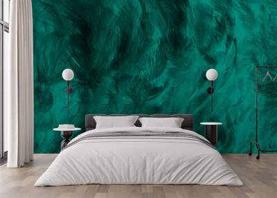 Beautiful dark green viridian vintage color trends feather texture background Wall mural