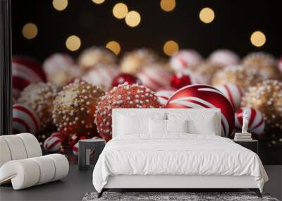 christmas red candy canes and candles, copy space, christmas background and wallpaper Wall mural