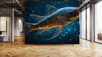 illustration of a black and blue fish on a dark background Wall mural