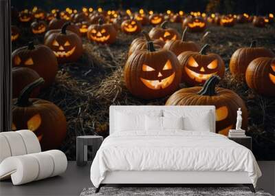 pumpkins on a black background halloween Wall mural