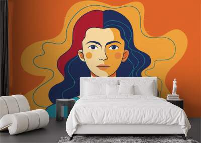 vector portrait of a beautiful girl with long hair Wall mural