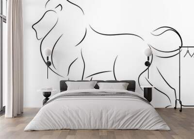 Black line lion on white background Wall mural