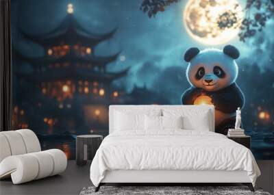 cartoon panda on Chinese background with copy space Wall mural