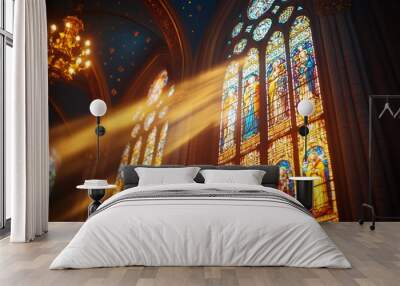 Church interior with stained glass windows Wall mural