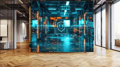 Cyber security background in office interior Wall mural