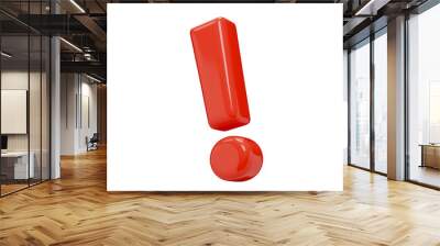 Exclamation mark icon. Punctuation mark isolated on a transparent background. 3D render of a sign in red plastic with a glossy texture. Wall mural