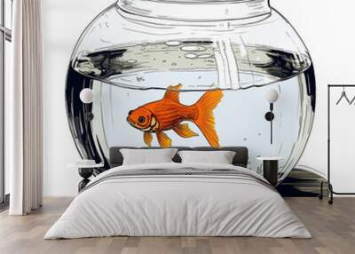 Goldfish in a fishbowl. Vector illustration of a goldfish. Wall mural