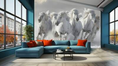 Group of White Horses Running in the Snow Wall mural