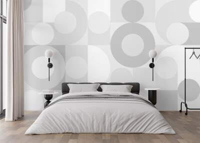 Trendy vector abstract geometric background with circles in Scandinavian retro style, seamless cover. Graphic pattern of simple shapes in gray tones, abstract white mosaic. Wall mural