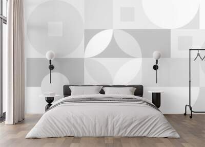 Trendy vector abstract geometric background with circles in Scandinavian retro style, seamless cover. Graphic pattern of simple shapes in gray tones, abstract white mosaic. Wall mural