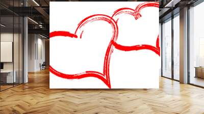 Two red hearts - contour drawing for emblem or logo. Template for a greeting card for Valentine's day, romantic sign of lovers. Wall mural