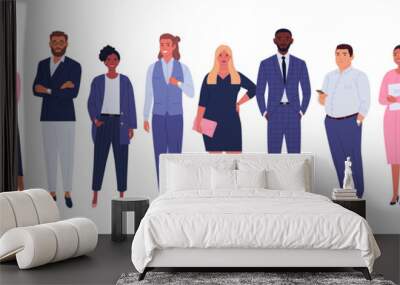 Business multinational team. Vector illustration of diverse cartoon men and women of various races, ages and body type in office outfits. Isolated on white. Wall mural