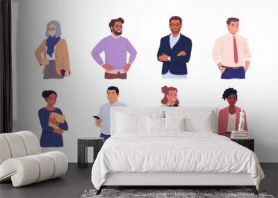 Business people avatars collection. Close-up vector cartoon illustration of people of different ages and ethnicities in office outfits. Isolated on white background Wall mural