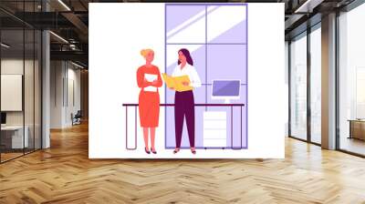 Business women. Vector illustration of two women talking in the office. Isolated on background. Wall mural