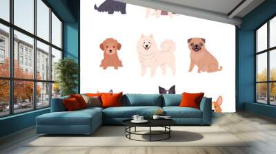 Dogs collection. Vector illustration of funny cartoon diverse breeds dogs in trendy flat style. Isolated on white. Wall mural