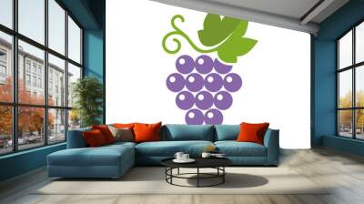 Grapes icon. Vector illustration of simple color grape with leaf, isolated on white. Wall mural