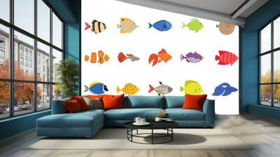 Cute fish vector illustration icons set. Tropical fish, sea fish, aquarium fish Wall mural