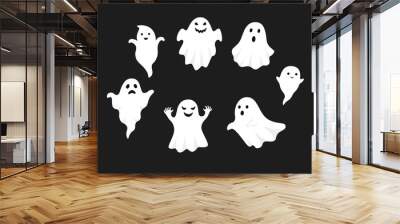 set of cute ghost creation kit, changeable face, flat design vector for halloween Wall mural