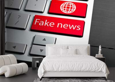 A computer keyboard, search button, fake news. Concept. Junk news deliberate disinformation or hoaxes spread via traditional print, broadcast news media, online social media. 3d render Wall mural