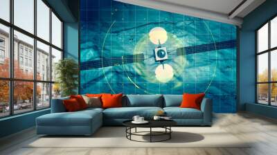 Spy satellite, satellite view of a terrain, military target. Hud. Physical planisphere. 3d render Wall mural