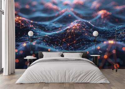 Abstract data technology background: connecting dots and lines in 3d rendering (4k) Wall mural