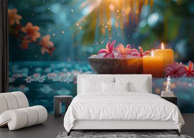 burning candles in the church spa still life with candles Wall mural