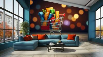 shopping cart full of gifts Wall mural