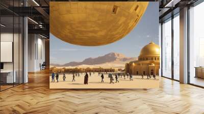  the Hagia Sophia mosque in Istanbul, Turkey, with six tall minarets, a large central dome, and a sunset sky. Wall mural