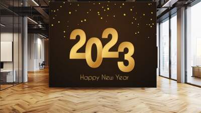 Happy new year 2023 banner.Golden Vector luxury text 2023 Happy new year. Gold Festive Numbers Design. Happy New Year Banner with 2023 Numbers Wall mural