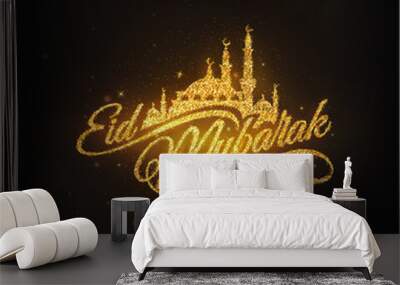 Ramadan Kareem greeting on blurred background with beautiful illuminated Arabic lamp and hand drew calligraphy lettering. Vector illustration. Wall mural