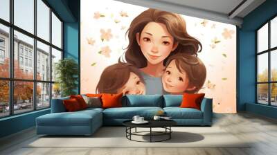 Illustration of mother with her child in white background. Concept of mothers day. Wall mural