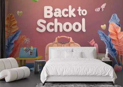 Back to school modern and simple 3d design with class accessory Wall mural