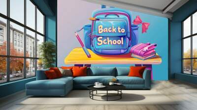 Back to school modern and simple 3d design with class accessory Wall mural