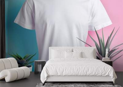 White realistic T shirt mockup design on colorful modern background Wall mural