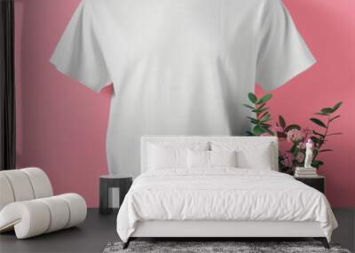 White realistic T shirt mockup design on colorful modern background Wall mural