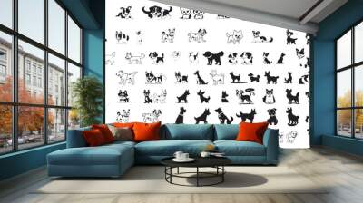 isolated black silhouette of a cute dog, collection icon set, vector Wall mural