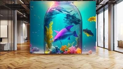 Magazine Cover for sea animals in a glass bottle , vibrant colour Wall mural