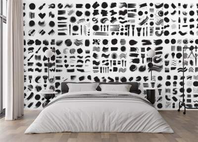 set of black paint brushes lines on the white background. Collection of vector paint brush strokes. Wall mural