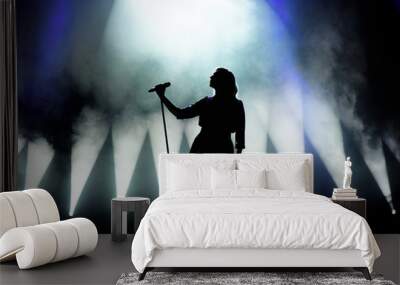 Vocalist singing to microphone. Singer in silhouette Wall mural