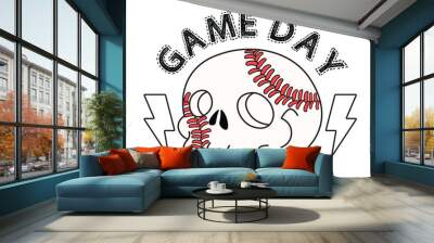 Baseball skull cartoon vector, game day vector Wall mural