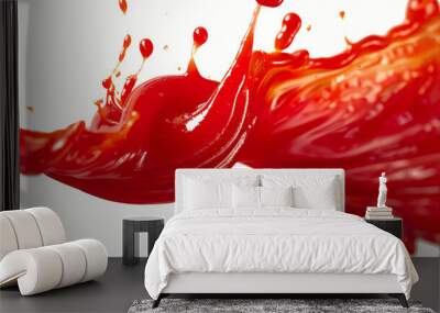 Ketchup Splash: A Vibrant and Spicy Tomato Ketchup Droplet in a Transparent Background Wall mural