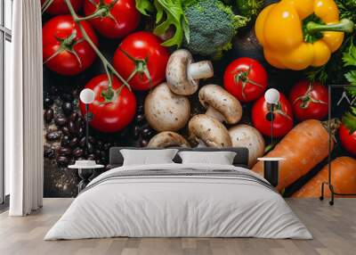 Organic food - delicious healthy meal of fresh veggies with mushrooms and black beans Wall mural