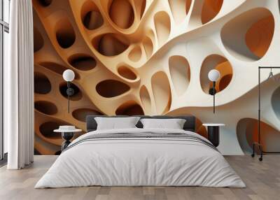 abstract geometric shapes in gold and blue colors. Wall mural