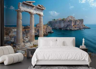 Ancient Ruins Overlooking a Serene Blue Sea on a Sunny Day Wall mural